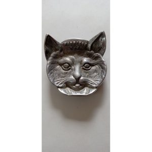 Vintage Pewter Cat Face Trinket Tray