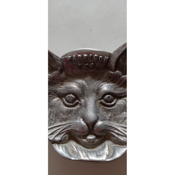 Vintage Pewter Cat Face Trinket Tray